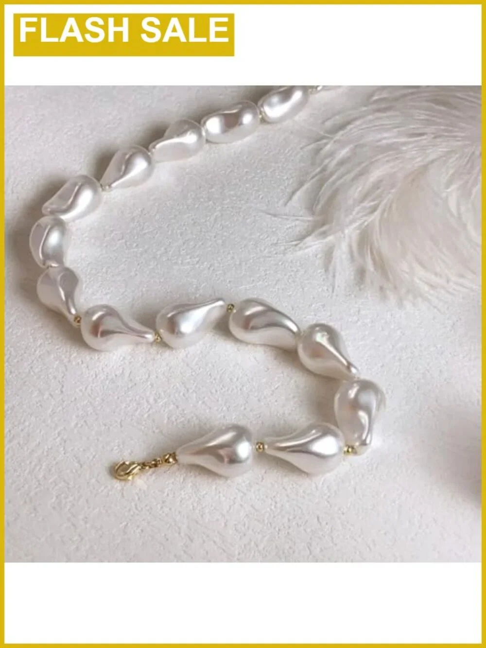 14K Gold Plated Chunky Chain Toggle Clasp Baroque Pearl Pendant Necklace